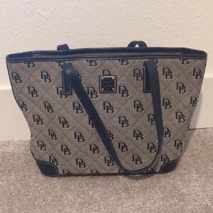 Dooney & Bourke Navy and Beige Logo Tote